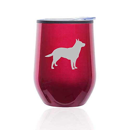 Stemless Wine Tumbler Coffee Travel Mug Glass With Lid Australian Cattle Dog (Fuchsia)