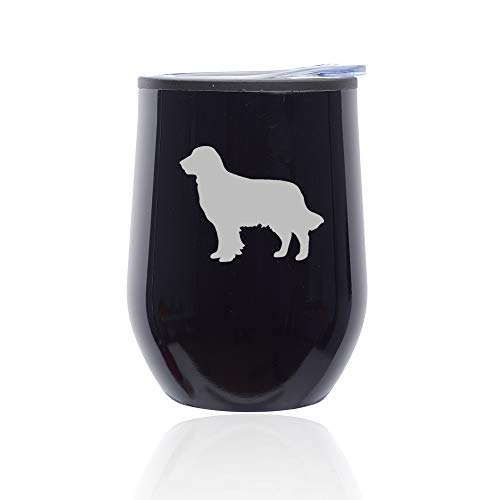 Stemless Wine Tumbler Coffee Travel Mug Glass With Lid Golden Retriever (Midnight Black)