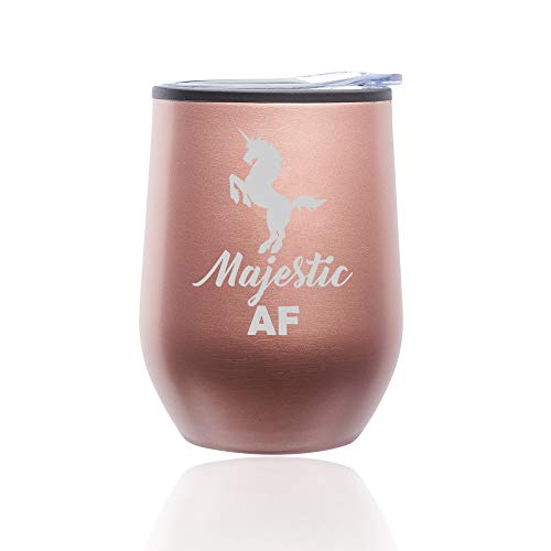 Stemless Wine Tumbler Coffee Travel Mug Glass With Lid Majestic AF Unicorn (Rose Gold)