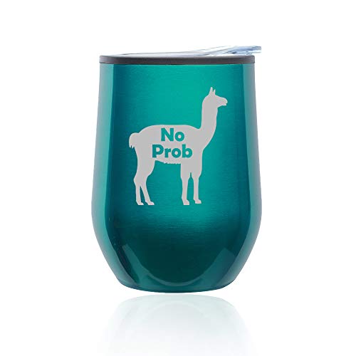 Stemless Wine Tumbler Coffee Travel Mug Glass With Lid No Prob Llama Funny (Turquoise Teal)