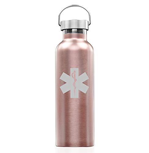 Rose Gold Double Wall Vacuum Insulated Stainless Steel Tumbler Travel Mug Star Of Life EMT (25 oz Water Bottle)