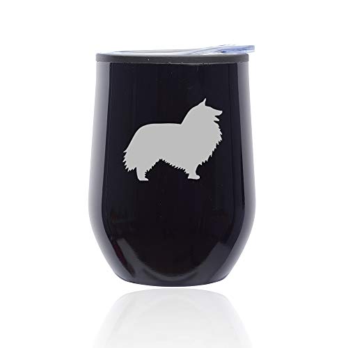 Stemless Wine Tumbler Coffee Travel Mug Glass With Lid Shetland Sheepdog (Midnight Black)