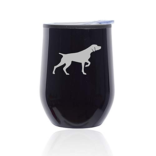 Stemless Wine Tumbler Coffee Travel Mug Glass With Lid German Shorthaired Pointer (Midnight Black)