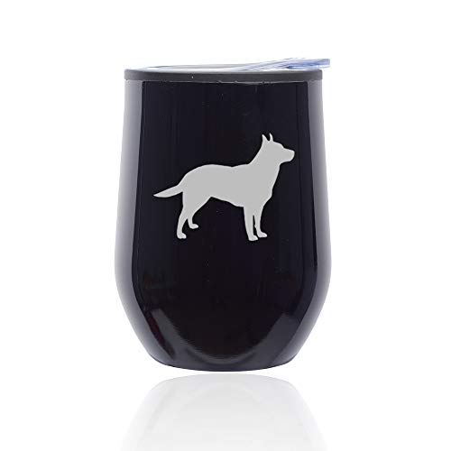 Stemless Wine Tumbler Coffee Travel Mug Glass With Lid Australian Cattle Dog (Midnight Black)