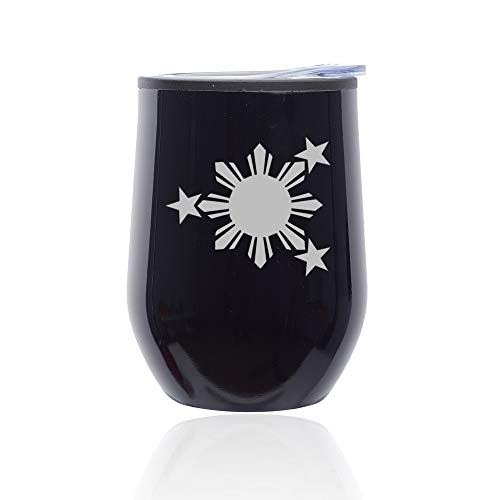 Stemless Wine Tumbler Coffee Travel Mug Glass With Lid Philippines Stars And Sun (Midnight Black)