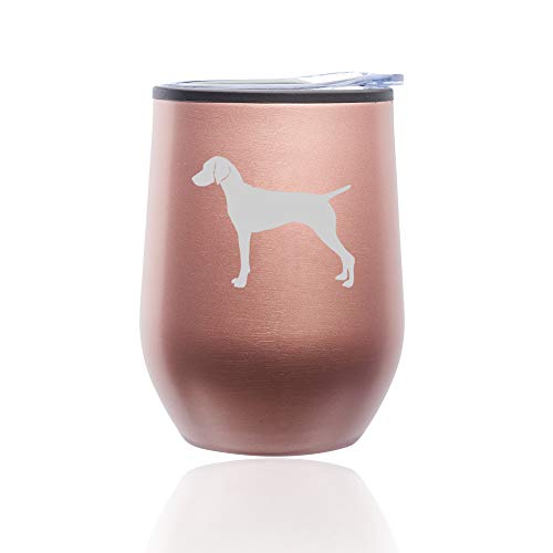 Stemless Wine Tumbler Coffee Travel Mug Glass With Lid Vizsla (Rose Gold)