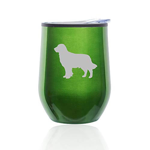 Stemless Wine Tumbler Coffee Travel Mug Glass With Lid Golden Retriever (Green)