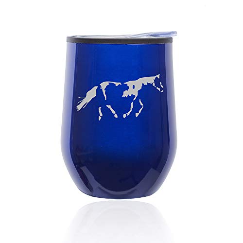 Stemless Wine Tumbler Coffee Travel Mug Glass With Lid Paint Horse (Blue)