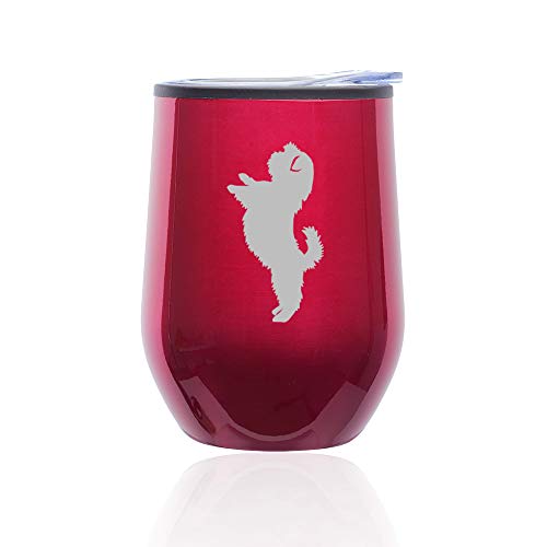 Stemless Wine Tumbler Coffee Travel Mug Glass With Lid Shih Tzu Standing (Fuchsia)