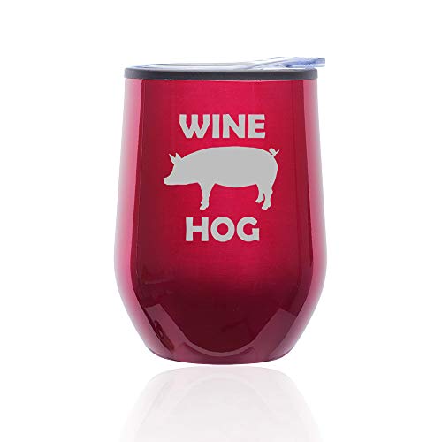Stemless Wine Tumbler Coffee Travel Mug Glass With Lid Wine Hog Pig Funny (Fuchsia)