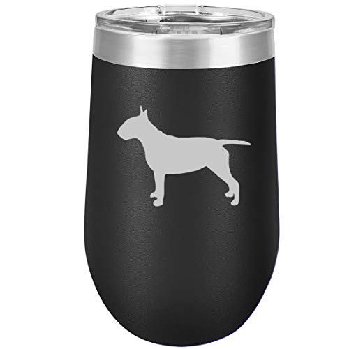 16 oz Double Wall Vacuum Insulated Stainless Steel Stemless Wine Tumbler Glass Coffee Travel Mug With Lid Bull Terrier (Black)