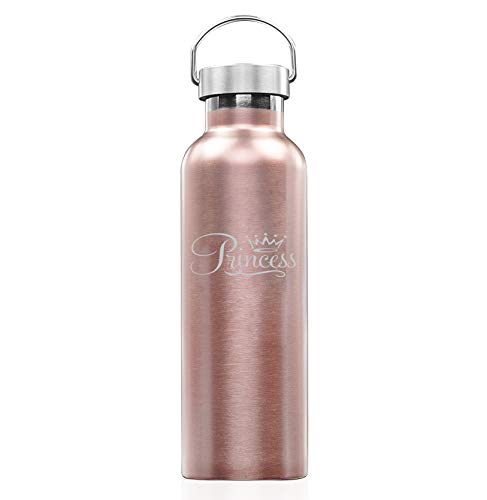 Rose Gold Double Wall Vacuum Insulated Stainless Steel Tumbler Travel Mug Princess Fancy (25 oz Water Bottle)