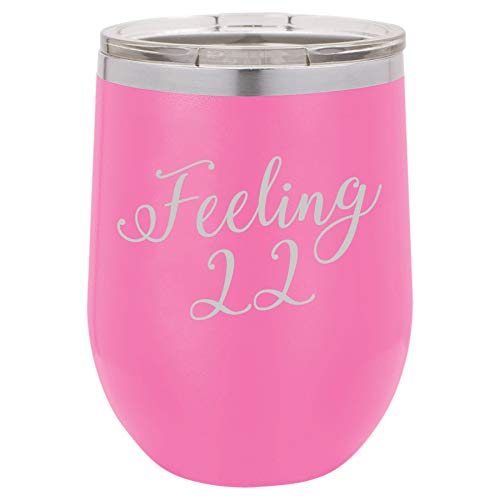 12 oz Double Wall Vacuum Insulated Stainless Steel Stemless Wine Tumbler Glass Coffee Travel Mug With Lid Feeling 22 22nd Birthday (Hot Pink)
