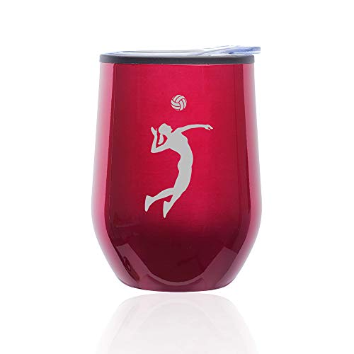 Stemless Wine Tumbler Coffee Travel Mug Glass With Lid Female Volleyball Player (Fuchsia)