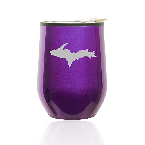 Stemless Wine Tumbler Coffee Travel Mug Glass With Lid Upper Peninsula Michigan (Royal Purple)