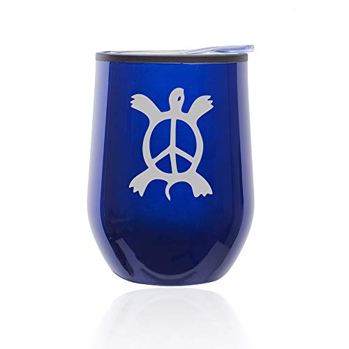 Stemless Wine Tumbler Coffee Travel Mug Glass With Lid Turtle Peace Sign