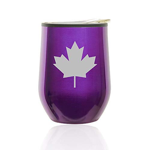 Stemless Wine Tumbler Coffee Travel Mug Glass With Lid Maple Leaf Canada (Royal Purple)