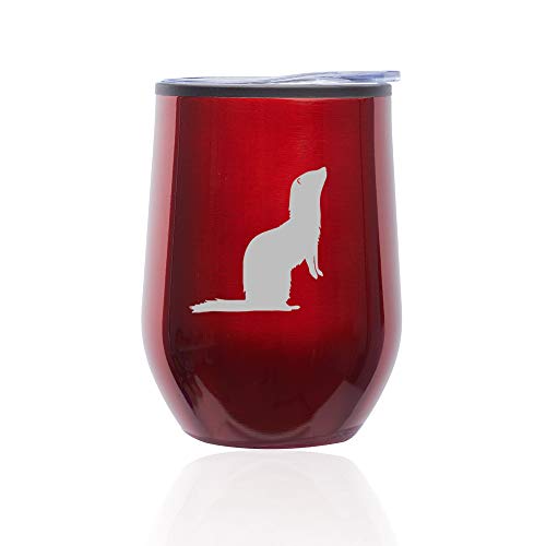 Stemless Wine Tumbler Coffee Travel Mug Glass With Lid Ferret (Red)
