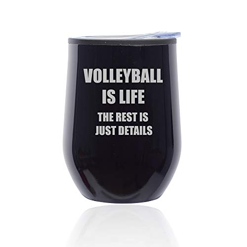 Stemless Wine Tumbler Coffee Travel Mug Glass With Lid Volleyball Is Life (Midnight Black)