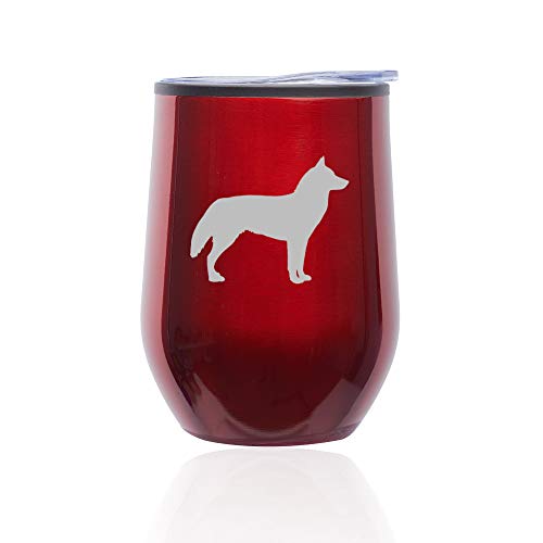 Stemless Wine Tumbler Coffee Travel Mug Glass With Lid Siberian Husky (Red)