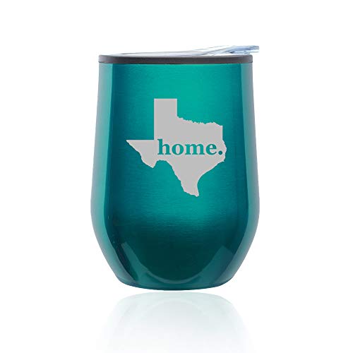 Stemless Wine Tumbler Coffee Travel Mug Glass With Lid Texas Home (Turquoise Teal)