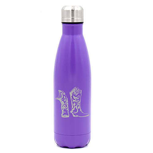 MIP Brand 17 oz. Double Wall Vacuum Insulated Stainless Steel Water Bottle Travel Mug Cup Cowboy Cowgirl Boots (Purple)