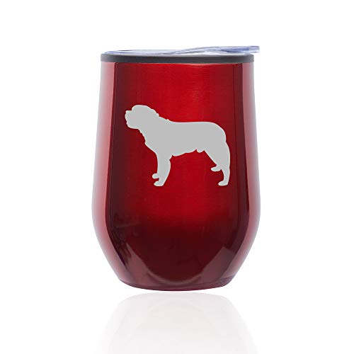 Stemless Wine Tumbler Coffee Travel Mug Glass With Lid Saint Bernard (Red)