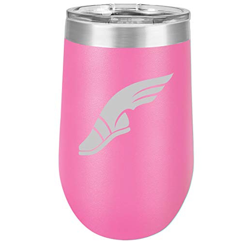 16 oz Double Wall Vacuum Insulated Stainless Steel Stemless Wine Tumbler Glass Coffee Travel Mug With Lid Track & Field Wing Shoe (Hot Pink)