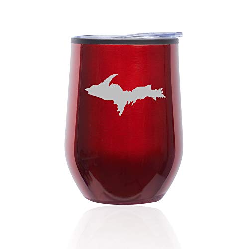 Stemless Wine Tumbler Coffee Travel Mug Glass With Lid Upper Peninsula Michigan (Red)