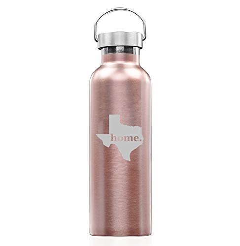 Rose Gold Double Wall Vacuum Insulated Stainless Steel Tumbler Travel Mug Texas Home (25 oz Water Bottle)