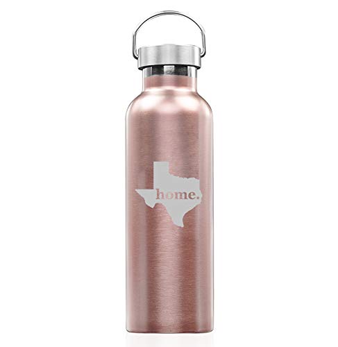 Rose Gold Double Wall Vacuum Insulated Stainless Steel Tumbler Travel Mug Texas Home (25 oz Water Bottle)