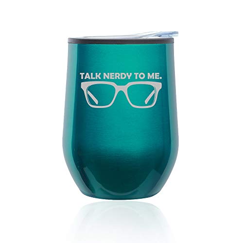 Stemless Wine Tumbler Coffee Travel Mug Glass With Lid Talk Nerdy To Me (Turquoise Teal)