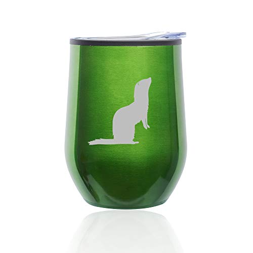 Stemless Wine Tumbler Coffee Travel Mug Glass With Lid Ferret (Green)