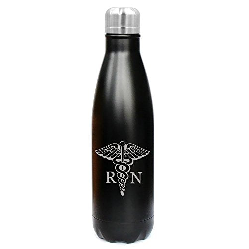 17 oz. Double Wall Vacuum Insulated Stainless Steel Water Bottle Travel Mug Cup Medical Symbol RN Registered Nurse (Black)