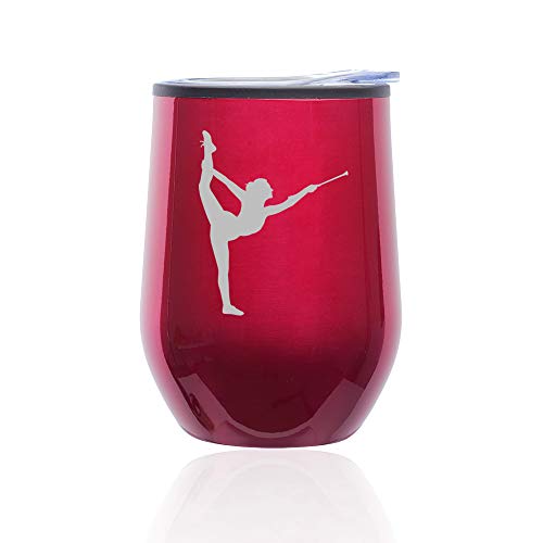 Stemless Wine Tumbler Coffee Travel Mug Glass With Lid Female Gymnast Twirling Baton Gymnastics (Fuchsia)