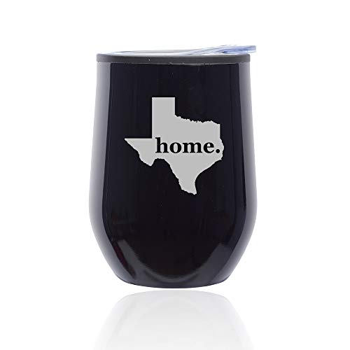 Stemless Wine Tumbler Coffee Travel Mug Glass With Lid Texas Home (Midnight Black)