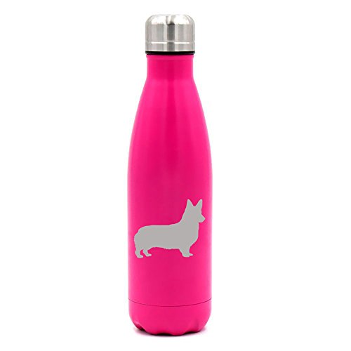 17 oz. Double Wall Vacuum Insulated Stainless Steel Water Bottle Travel Mug Cup Corgi (Pink)