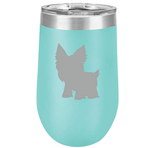 16 oz Double Wall Vacuum Insulated Stainless Steel Stemless Wine Tumbler Glass Coffee Travel Mug With Lid Yorkie (Teal)