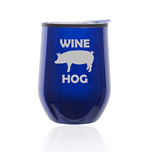 Stemless Wine Tumbler Coffee Travel Mug Glass With Lid Wine Hog Pig Funny (Blue)
