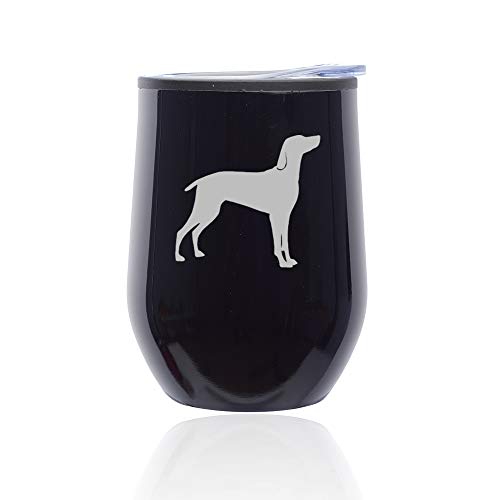 Stemless Wine Tumbler Coffee Travel Mug Glass With Lid Weimaraner (Midnight Black)