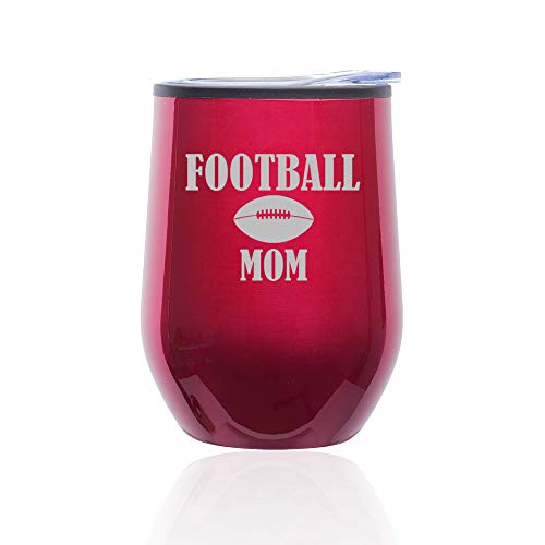 Stemless Wine Tumbler Coffee Travel Mug Glass With Lid Football Mom (Fuchsia)