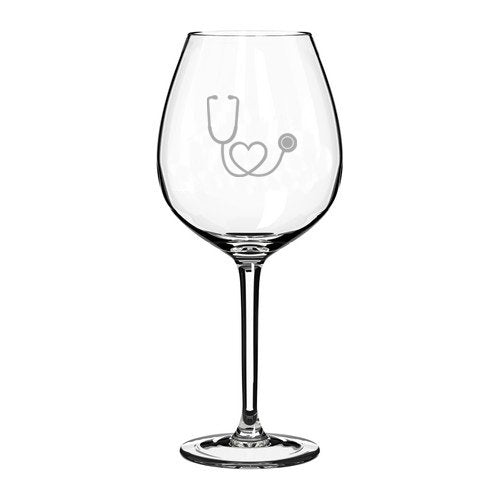 20 oz Jumbo Wine Glass Nurse Doctor Heart Stethoscope