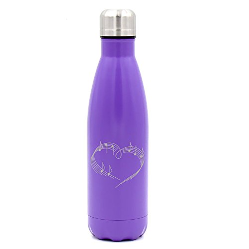 17 oz. Double Wall Vacuum Insulated Stainless Steel Water Bottle Travel Mug Cup Heart Love Music Notes (Purple)