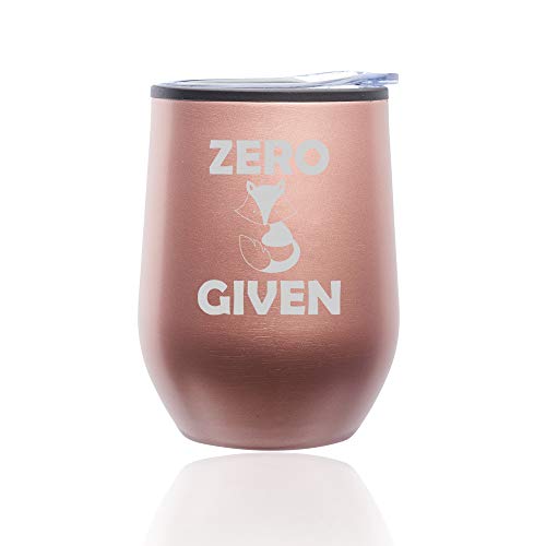 Stemless Wine Tumbler Coffee Travel Mug Glass With Lid Zero Fox Given Funny (Rose Gold)
