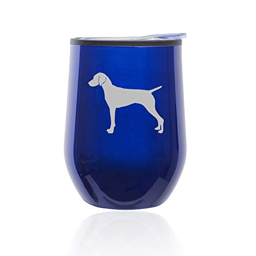 Stemless Wine Tumbler Coffee Travel Mug Glass With Lid Vizsla (Blue)