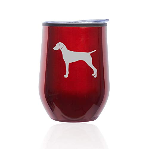Stemless Wine Tumbler Coffee Travel Mug Glass With Lid Vizsla (Red)