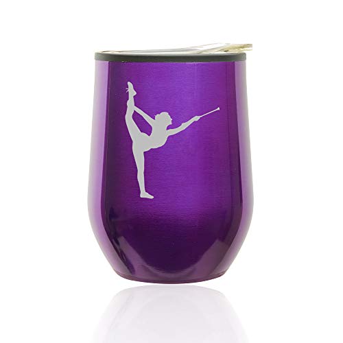 Stemless Wine Tumbler Coffee Travel Mug Glass With Lid Female Gymnast Twirling Baton Gymnastics (Royal Purple)