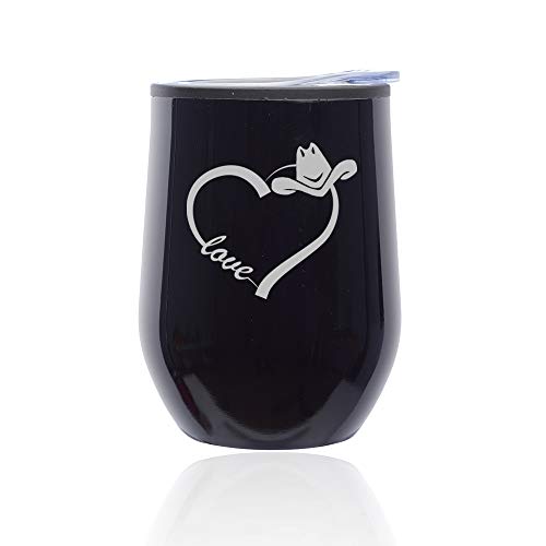 Stemless Wine Tumbler Coffee Travel Mug Glass With Lid Love Heart Country Cowgirl (Midnight Black)