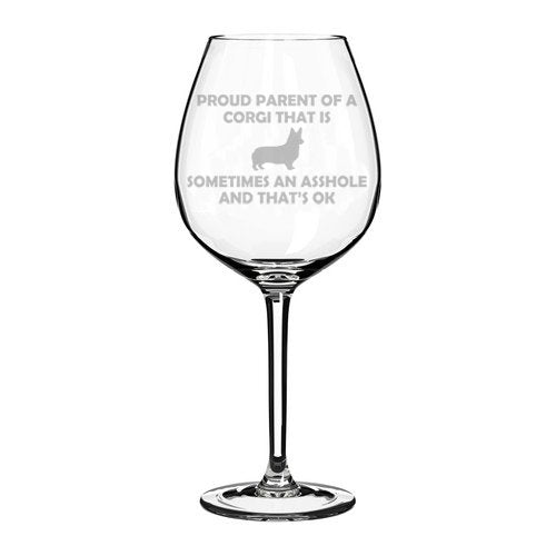 Wine Glass Goblet Funny Proud Parent Corgi (20 oz Jumbo)