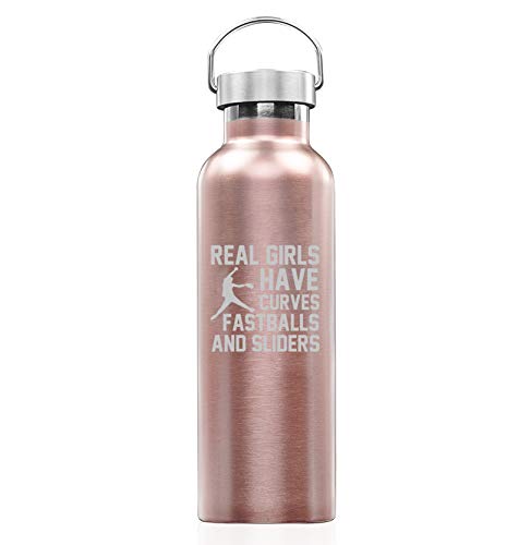 Rose Gold Double Wall Vacuum Insulated Stainless Steel Tumbler Travel Mug Real Girls Curves Softball (25 oz Water Bottle)